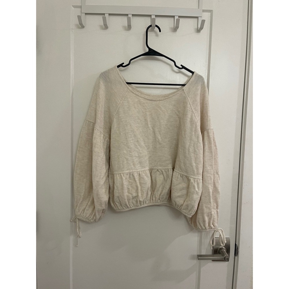Aerie Cottagecore Puff Sleeve White Sweater Oversized Chic Summer